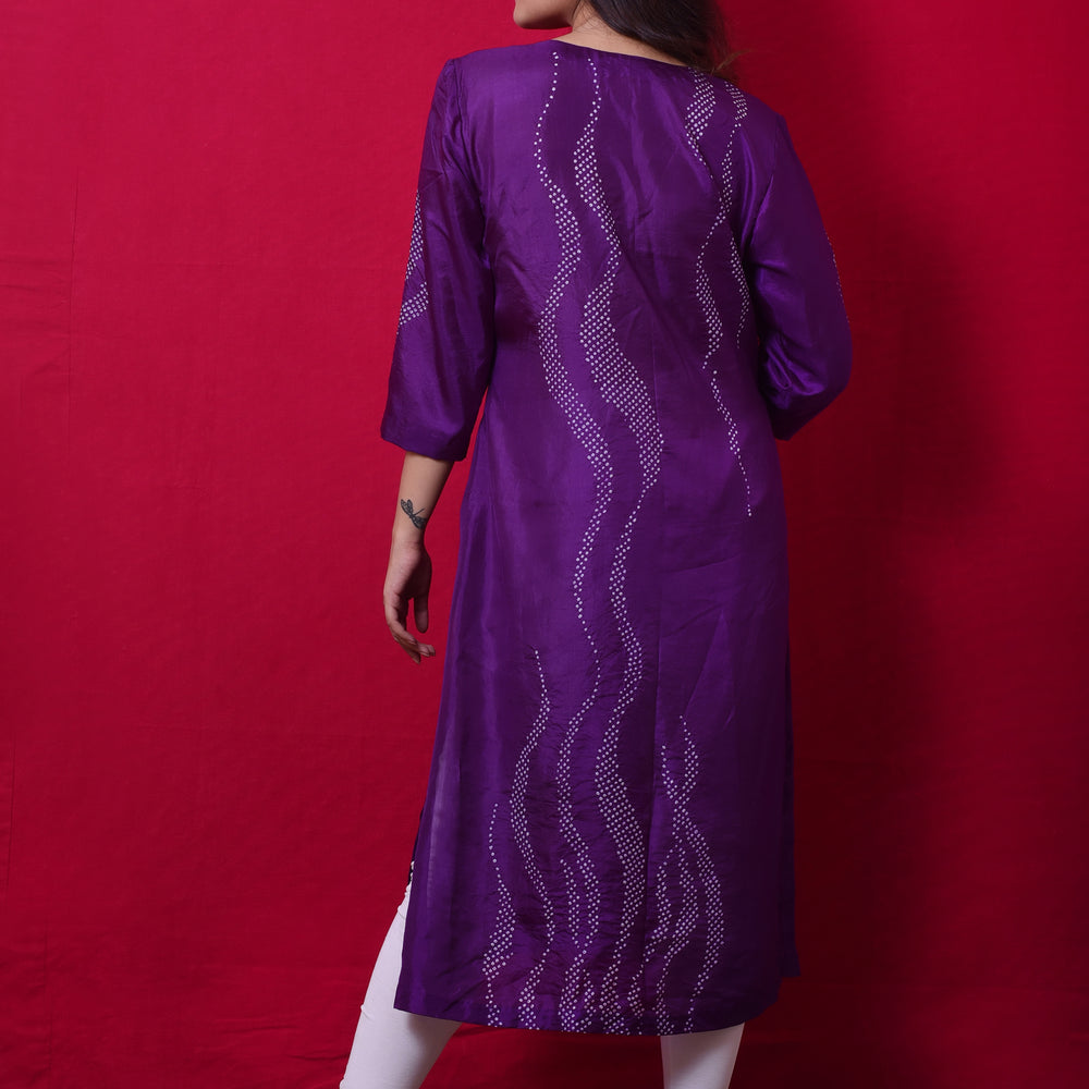 
                      
                        Waves Design Bandhani Pure Silk Kurta in Purple
                      
                    