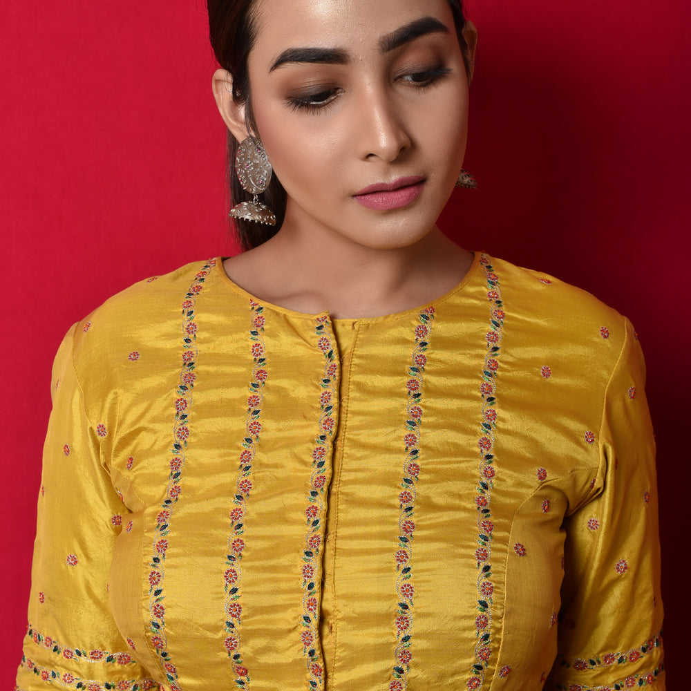 Floral Resham Line Blouse on Pure Silk