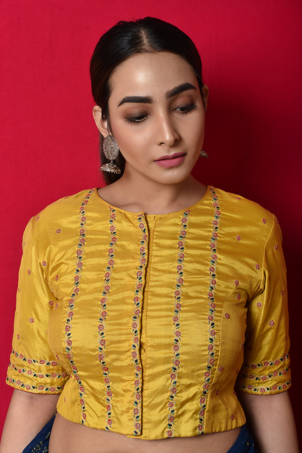 Floral Resham Line Blouse on Pure Silk