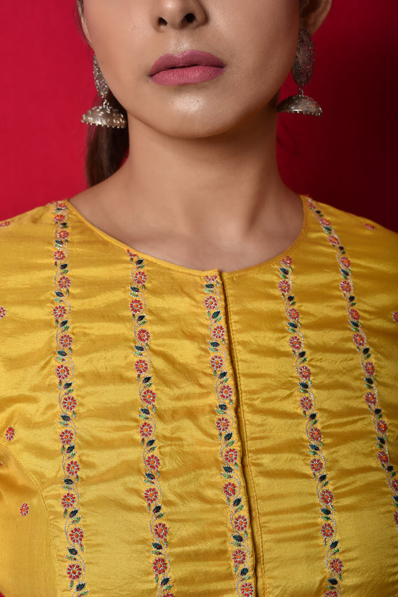 Floral Resham Line Blouse on Pure Silk