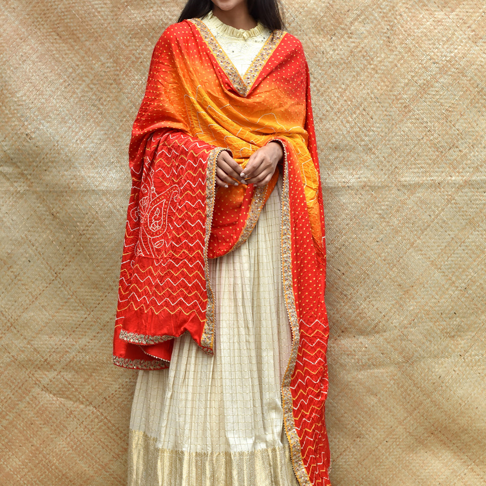 Bandhani on Gaji Silk Peeliya Dupatta with Zardozi