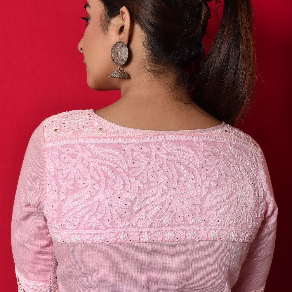 
                      
                        Chikankari Yoke Blouse in Baby Pink
                      
                    