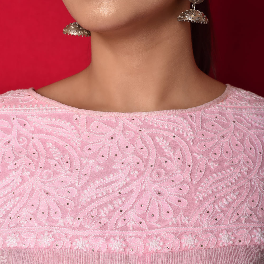 
                      
                        Chikankari Yoke Blouse in Baby Pink
                      
                    