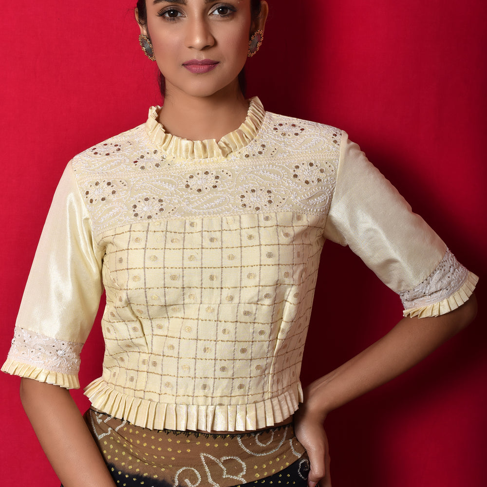 
                      
                        Chikankari Tussar Silk Off White Blouse
                      
                    