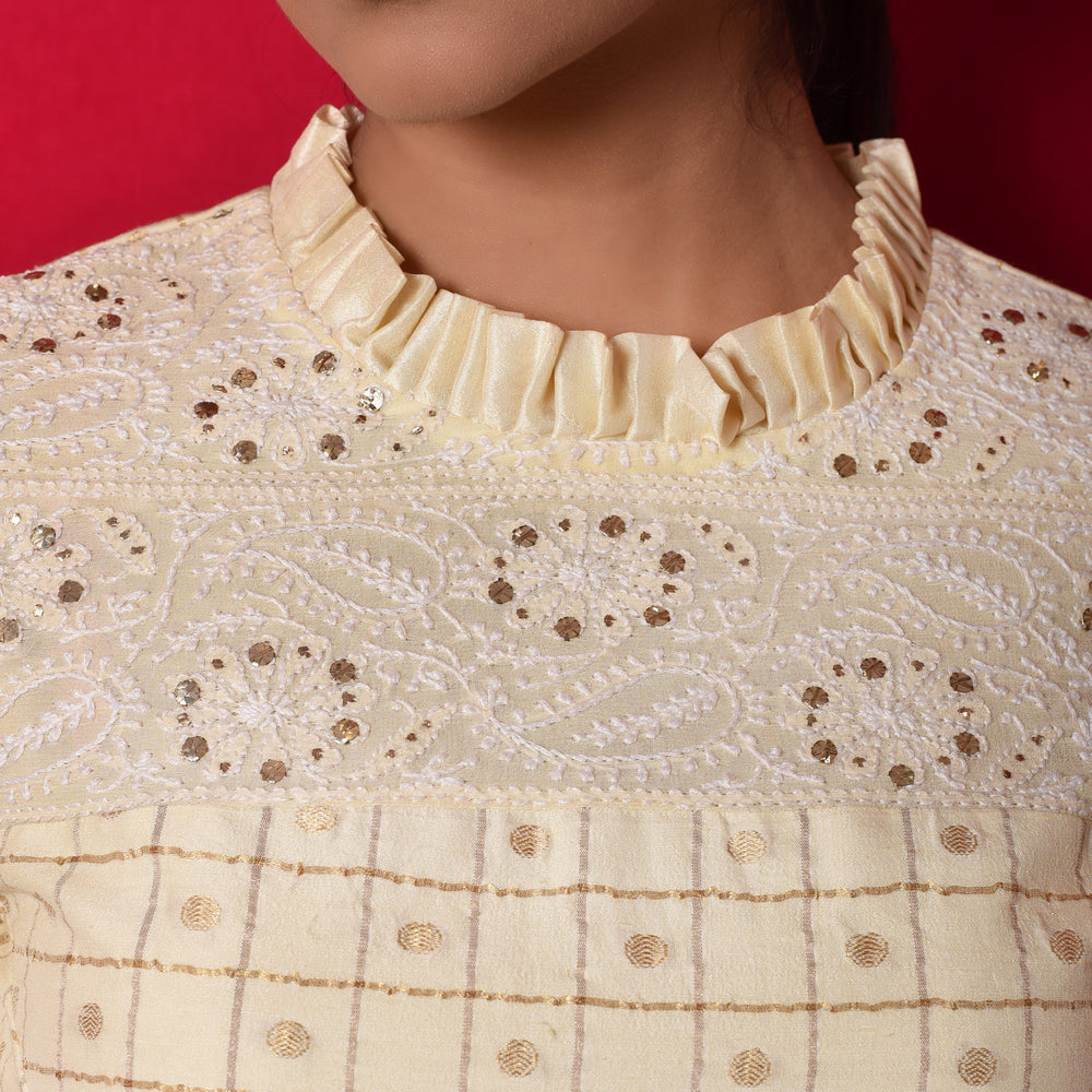 
                      
                        Chikankari Tussar Silk Off White Blouse
                      
                    