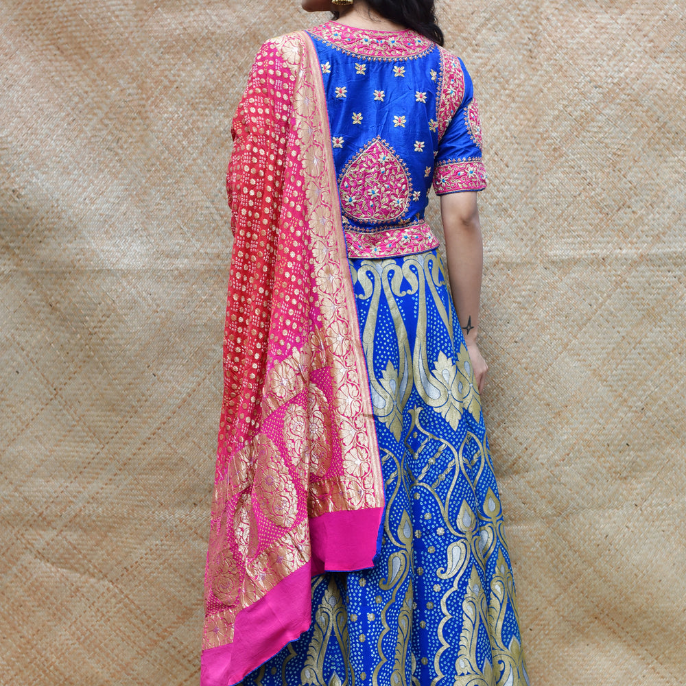 
                      
                        Bright Blue Banarasi Bandhani Lehenga Set
                      
                    