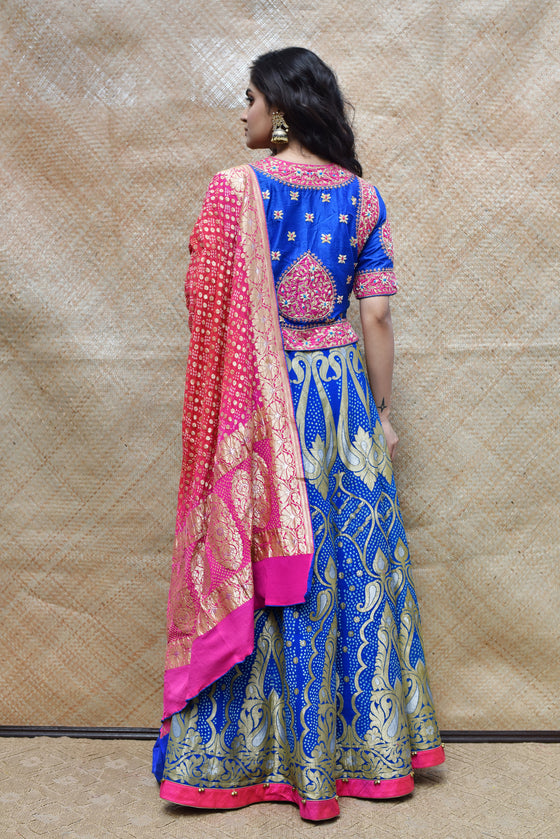 Buy Surbhi shah Yellow Cotton Bandhej Kurta Lehenga Set Online | Aza  Fashions