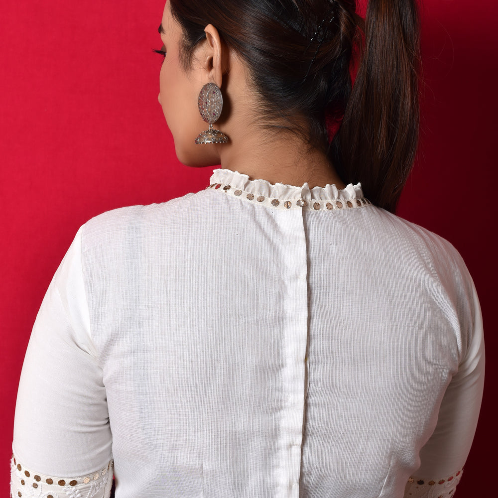 
                      
                        Classic Chikankari Mukaish Blouse in Georgette + Kota
                      
                    