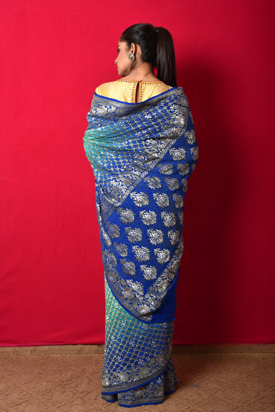 Gharchola Banarasi Bandhani Saree in Shades of Blue