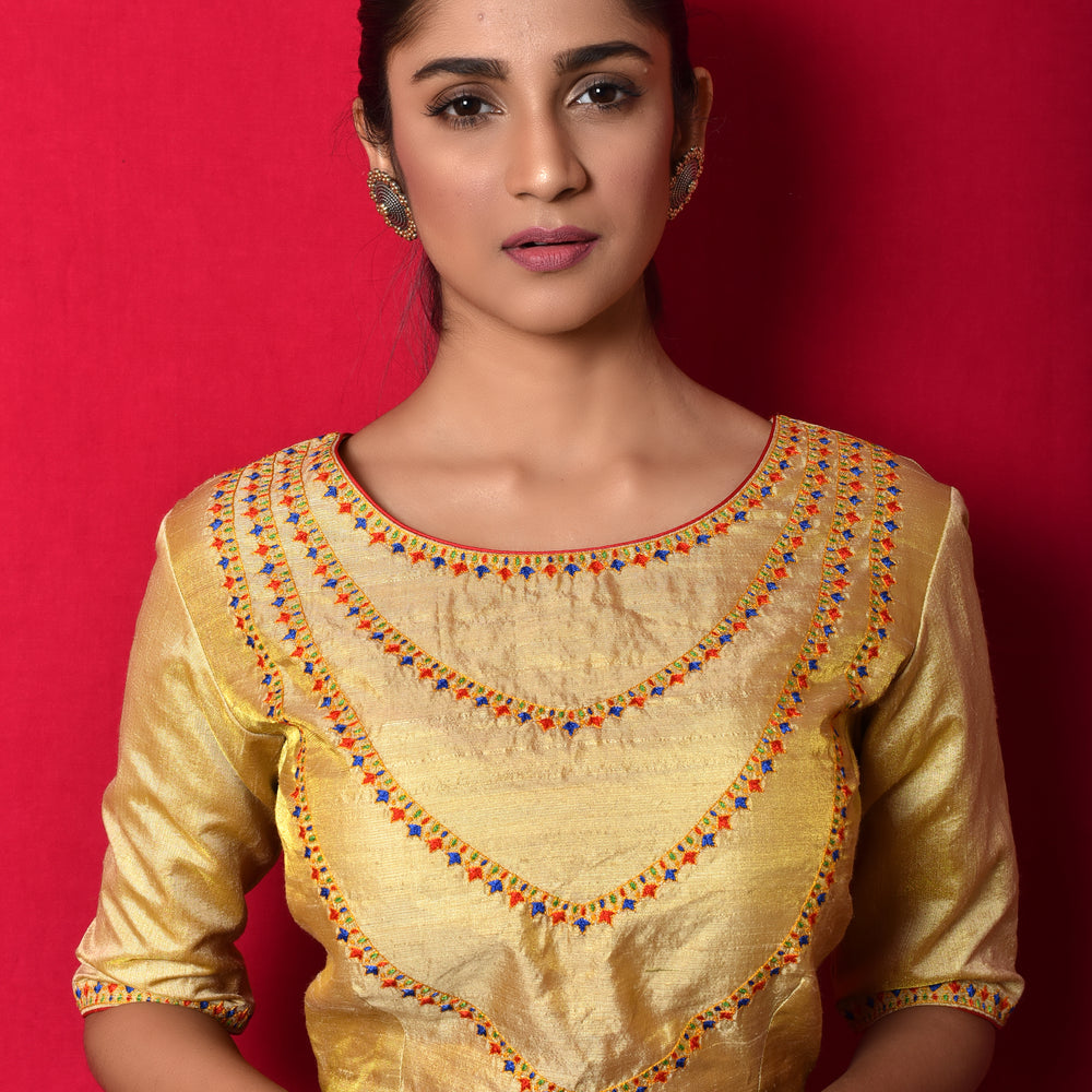 Necklace Design Resham Blouse in Gold