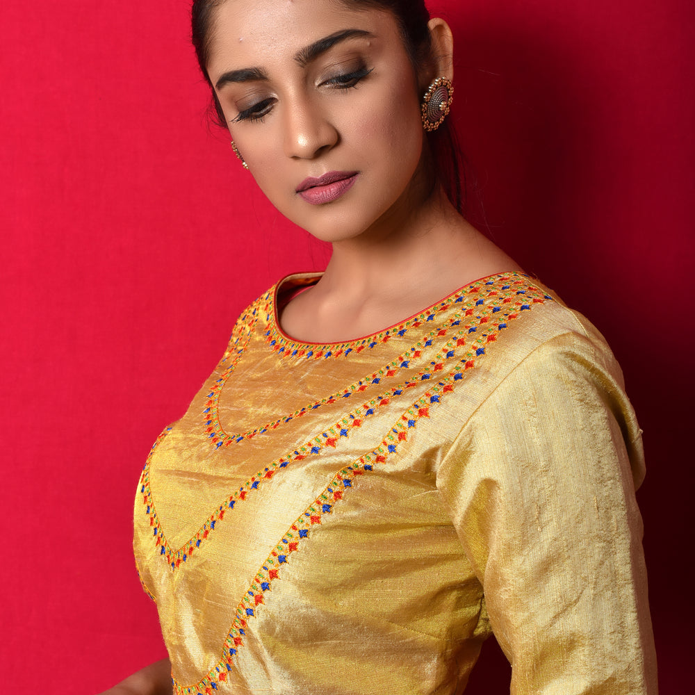 
                      
                        Necklace Design Resham Blouse in Gold
                      
                    