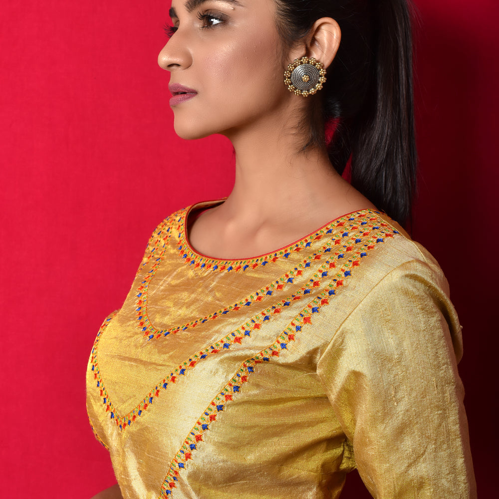 
                      
                        Necklace Design Resham Blouse in Gold
                      
                    