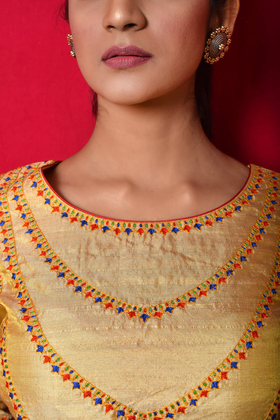 Necklace Design Resham Blouse in Gold