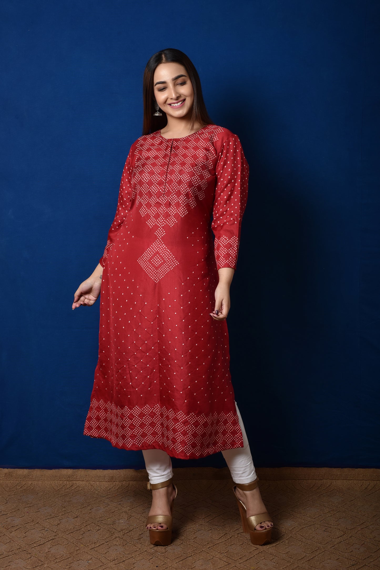 Bandhani Kurta in Maroon