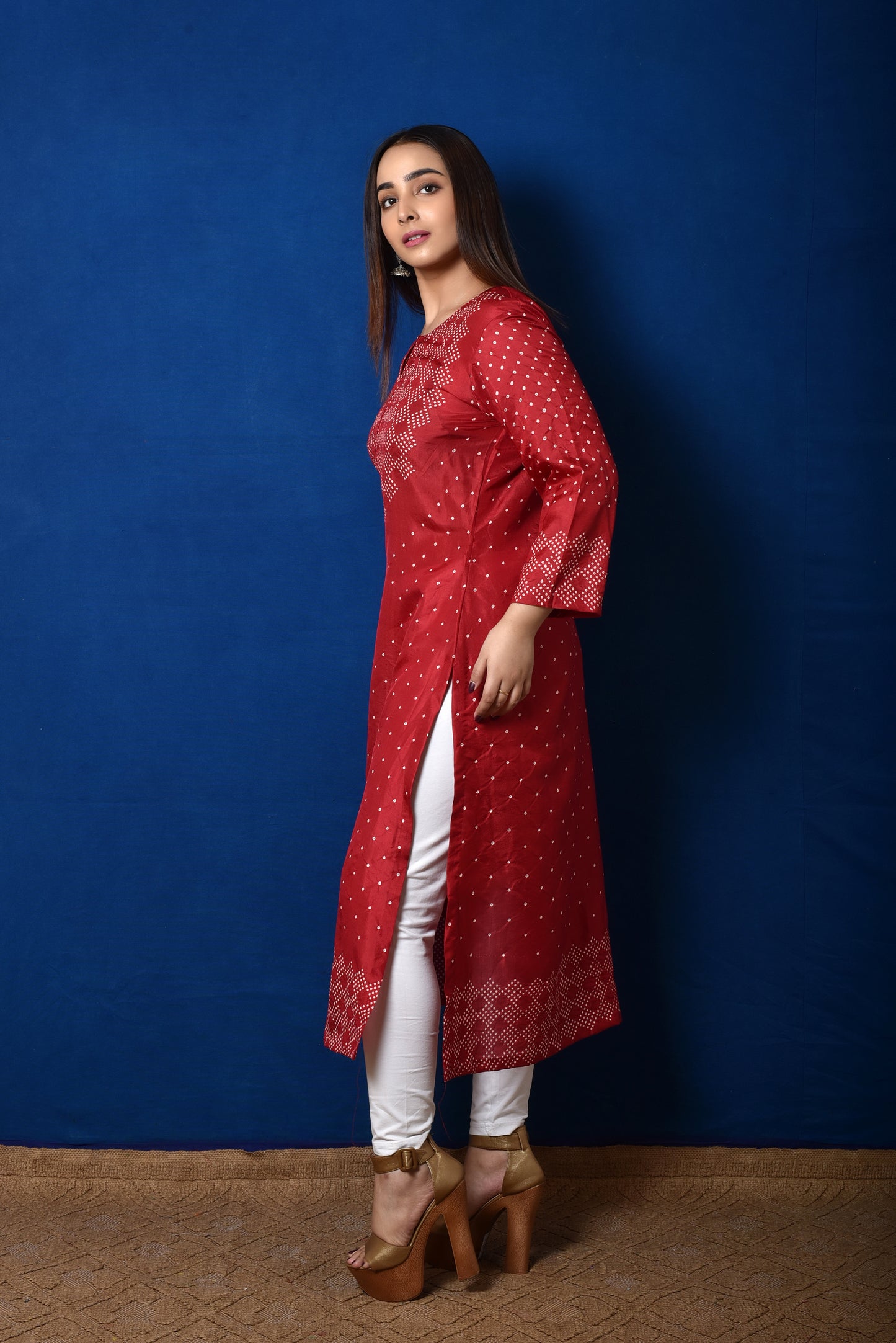 Bandhani Kurta in Maroon