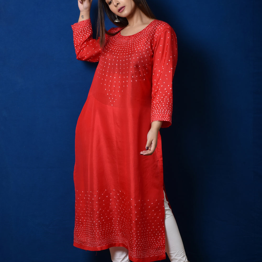 Radial Bandhani Design Kurta in Red