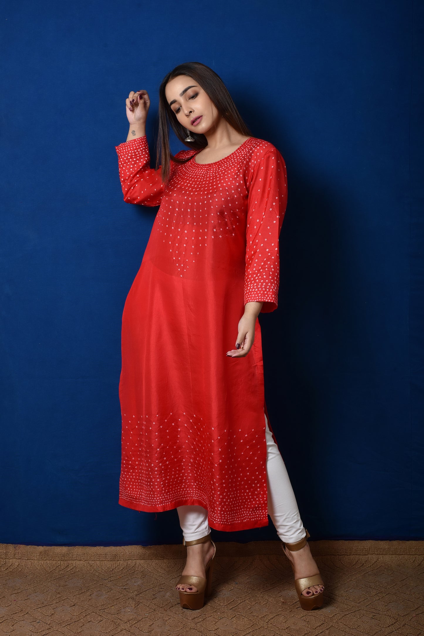 Radial Bandhani Design Kurta in Red