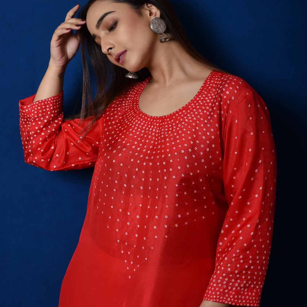 
                      
                        Radial Bandhani Design Kurta in Red
                      
                    