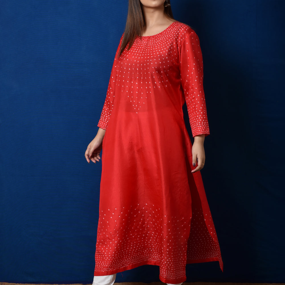 Radial Bandhani Design Kurta in Red