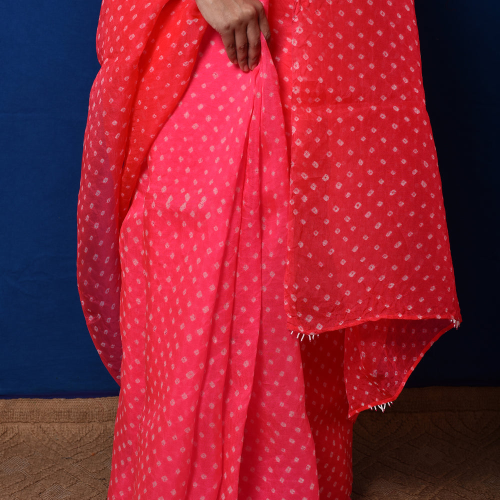 
                      
                        Bandhani on Organza Saree - Pink Red
                      
                    