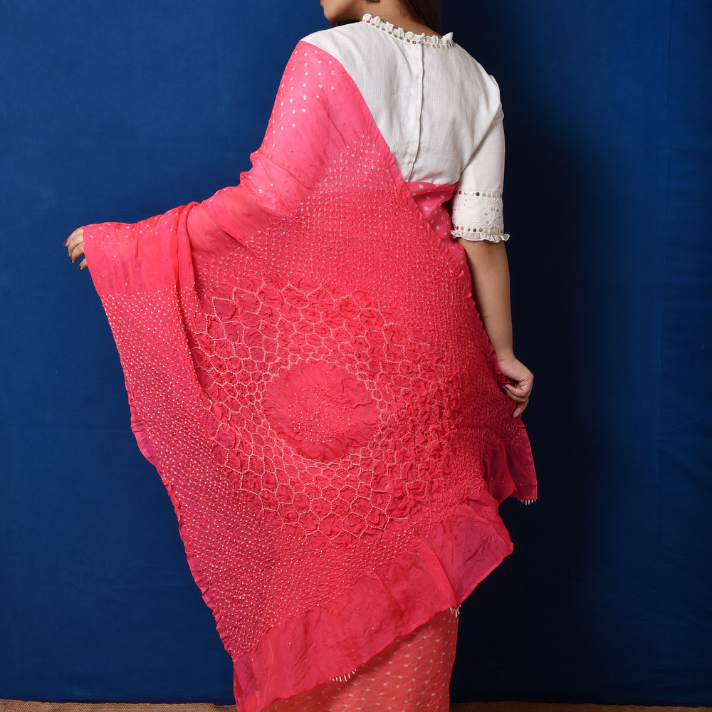 
                      
                        Bandhani on Organza with Pattern on Pallu - Peach Pink
                      
                    