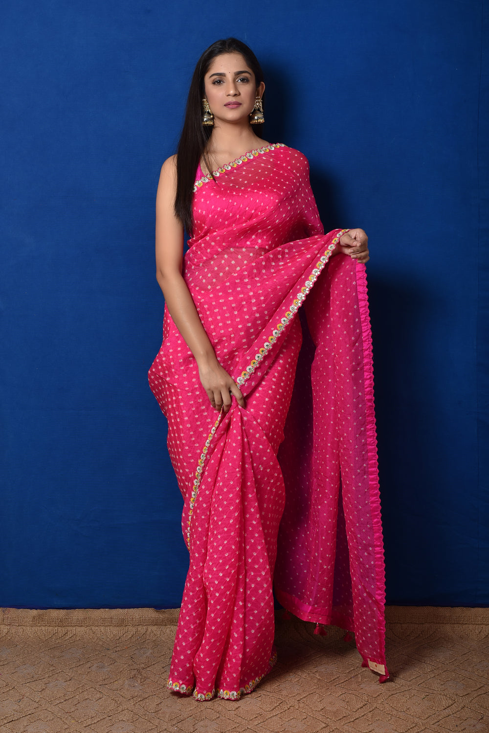 Bandhani on Organza Saree with Gota Patti Border