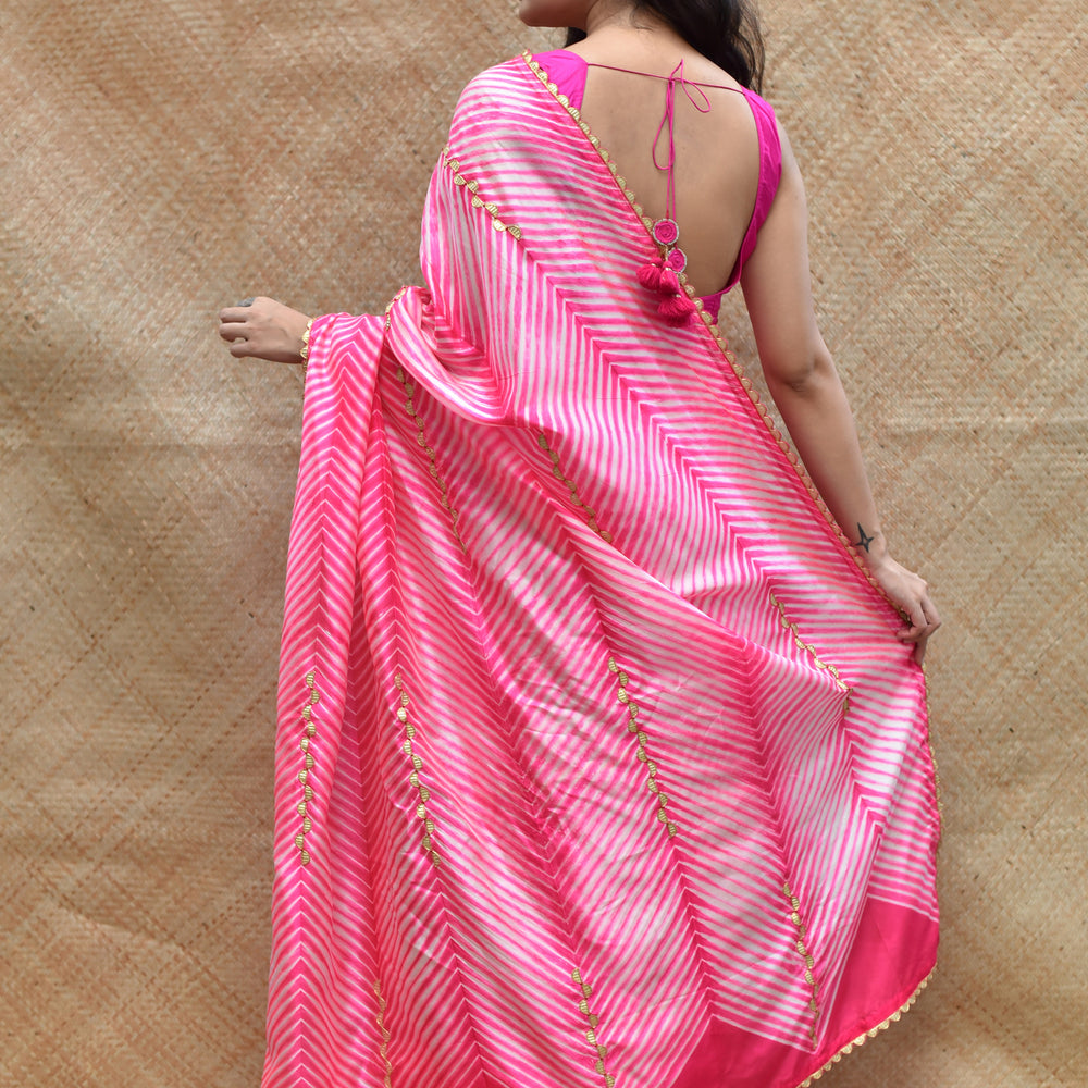 
                      
                        Arashi on Pure Silk Saree with Gota Patti - Pink Red
                      
                    