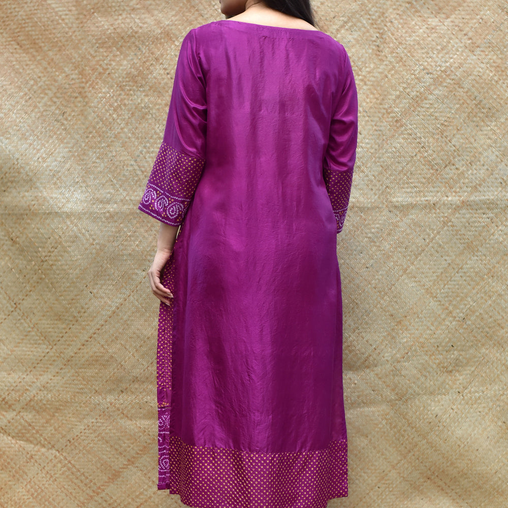 
                      
                        Intricate Bandhani on Pure Silk Kurta - Purple
                      
                    