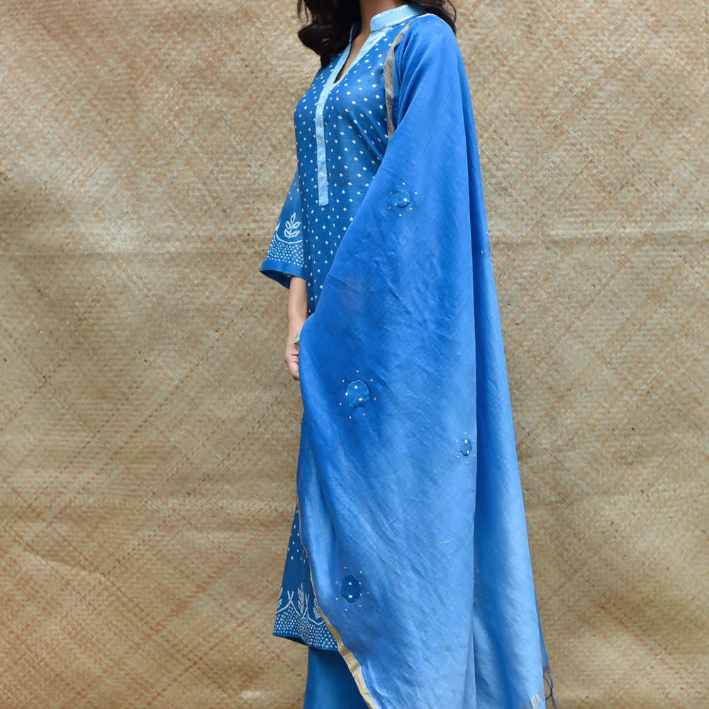 Blue Shaded Bandhani on Chanderi Suit Set