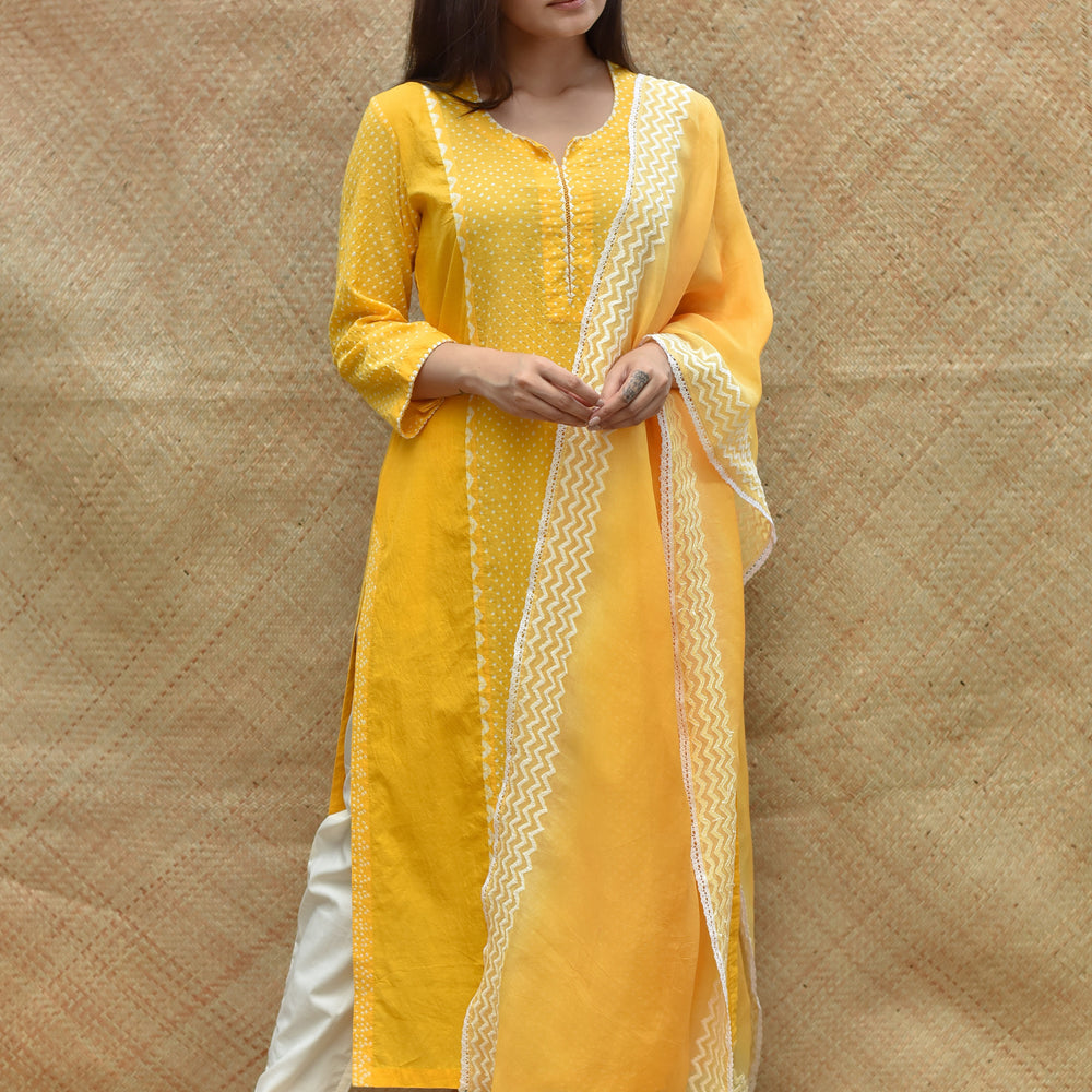 Bandhej Cotton Suit Set - Yellow