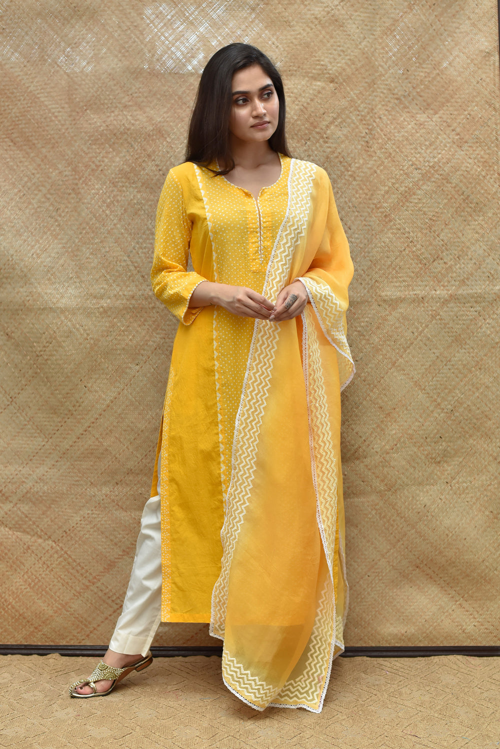 Bandhej Cotton Suit Set - Yellow