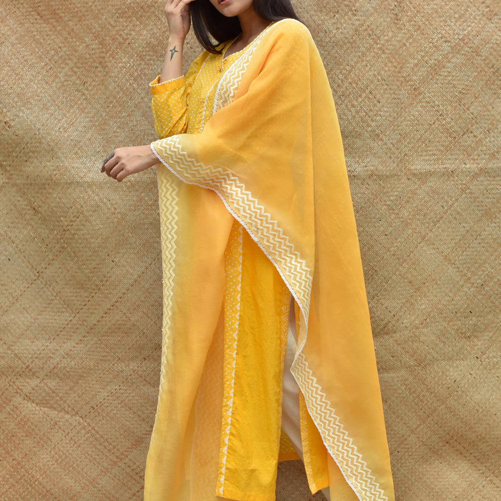 Bandhej Cotton Suit Set - Yellow