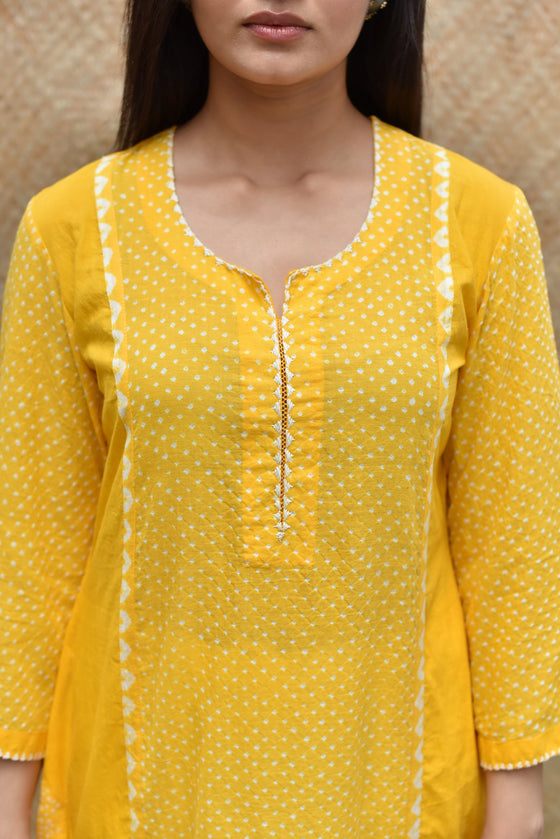 Bandhej Cotton Suit Set - Yellow