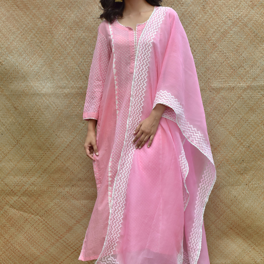 Bandhej Cotton Suit Set - Pink