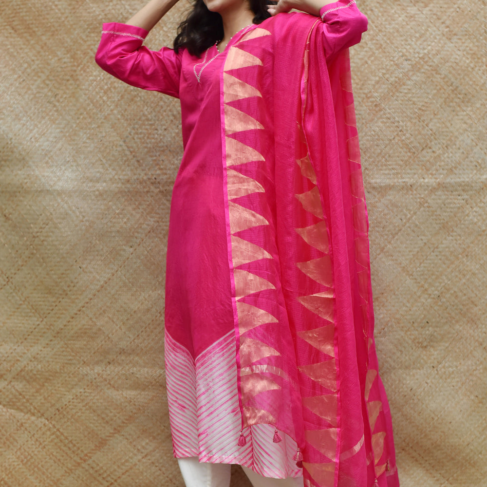 Bright Pink Arashi Pure Silk Kurta