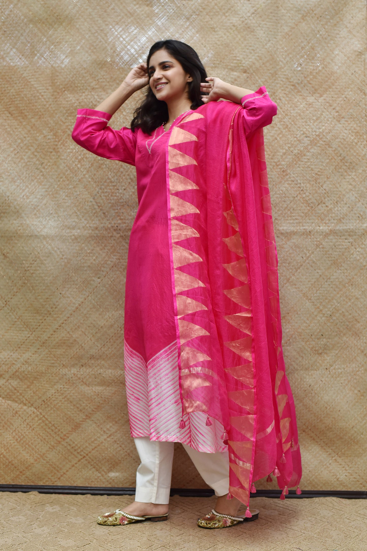 Bright Pink Arashi Pure Silk Kurta