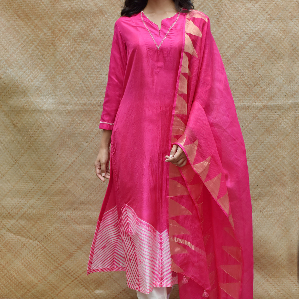 Bright Pink Arashi Pure Silk Kurta