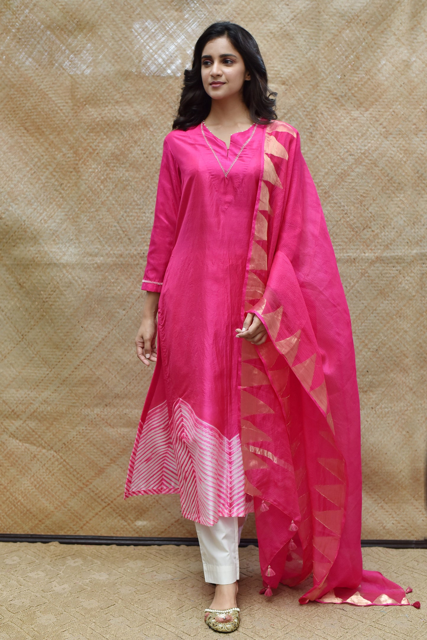 Bright Pink Arashi Pure Silk Kurta