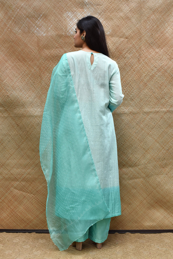Jaipur Kurti Kurta Set  Buy Jaipur Kurti Women Sea Green Aline Silk Kurta  With Pants  Dupatta set Of 3 Online  Nykaa Fashion