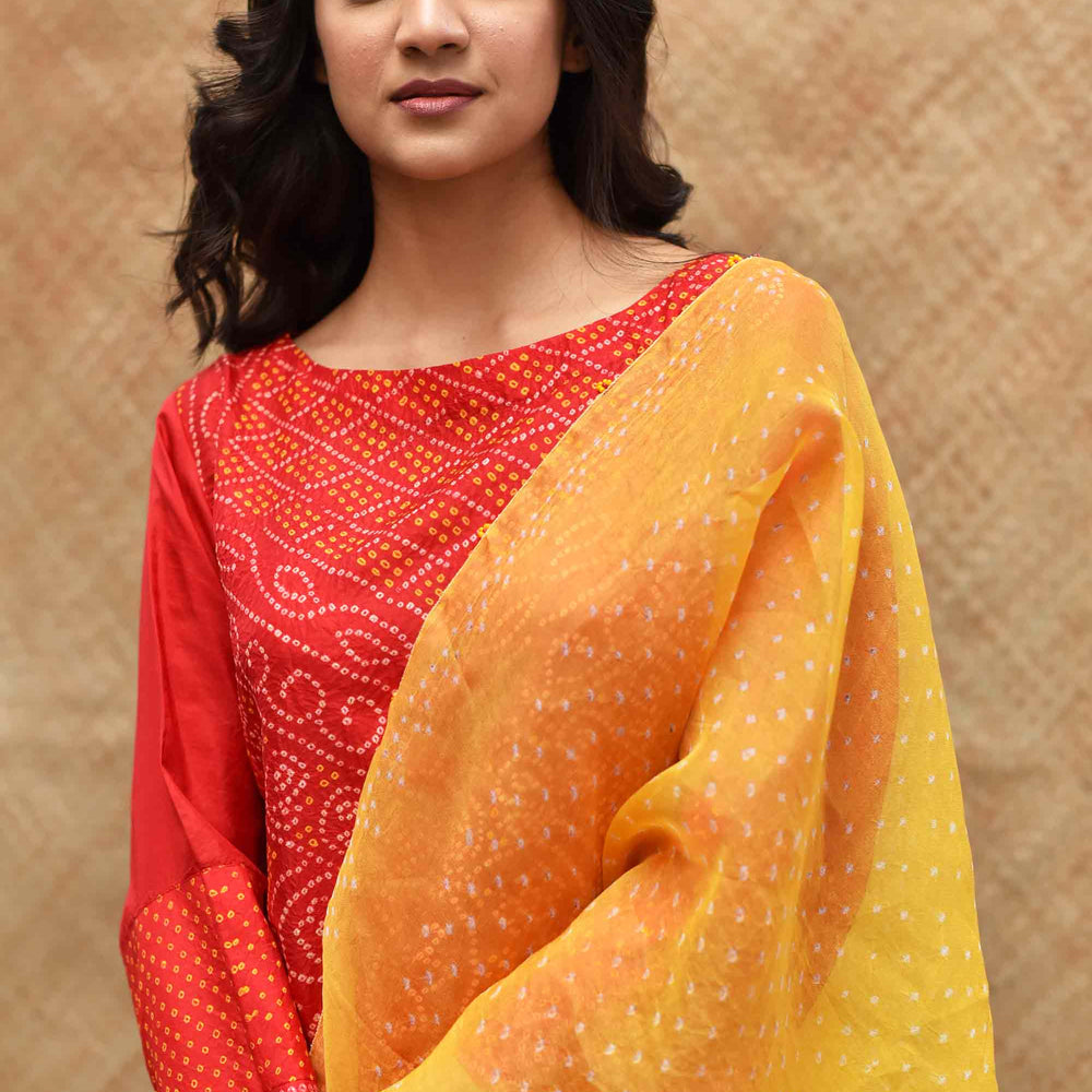 
                      
                        Bandhani on Pure Organza Dupatta - Yellow
                      
                    