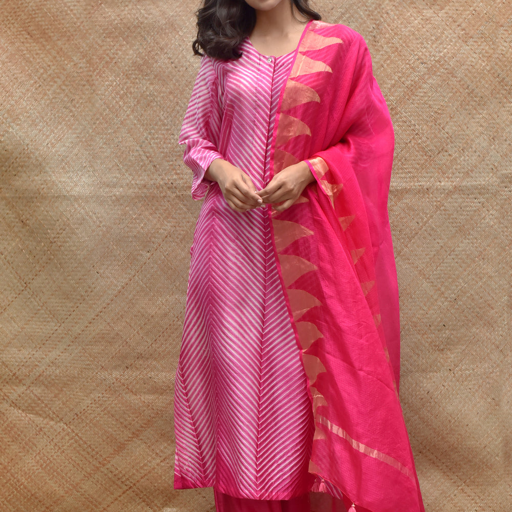 Arashi Chanderi Suit Set in Pink