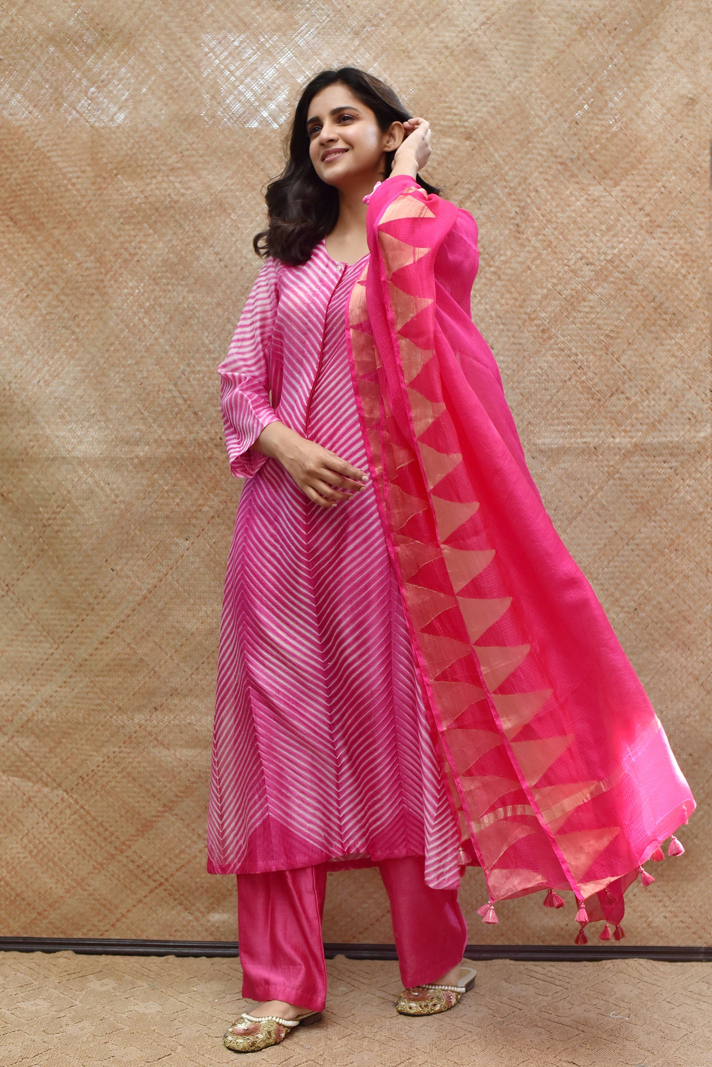 Arashi Chanderi Suit Set in Pink