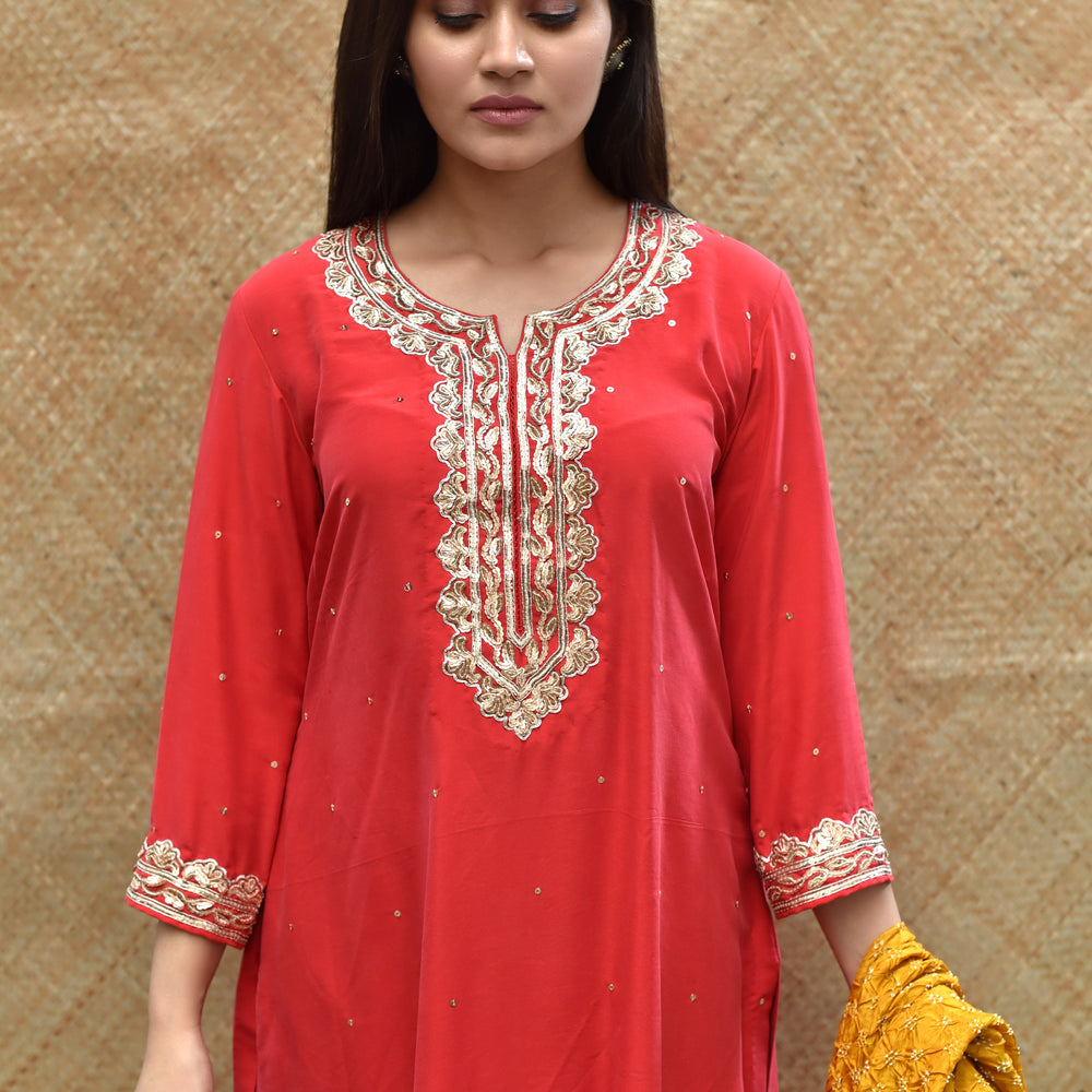 
                      
                        Red Silk Kurta with Sequence Work
                      
                    