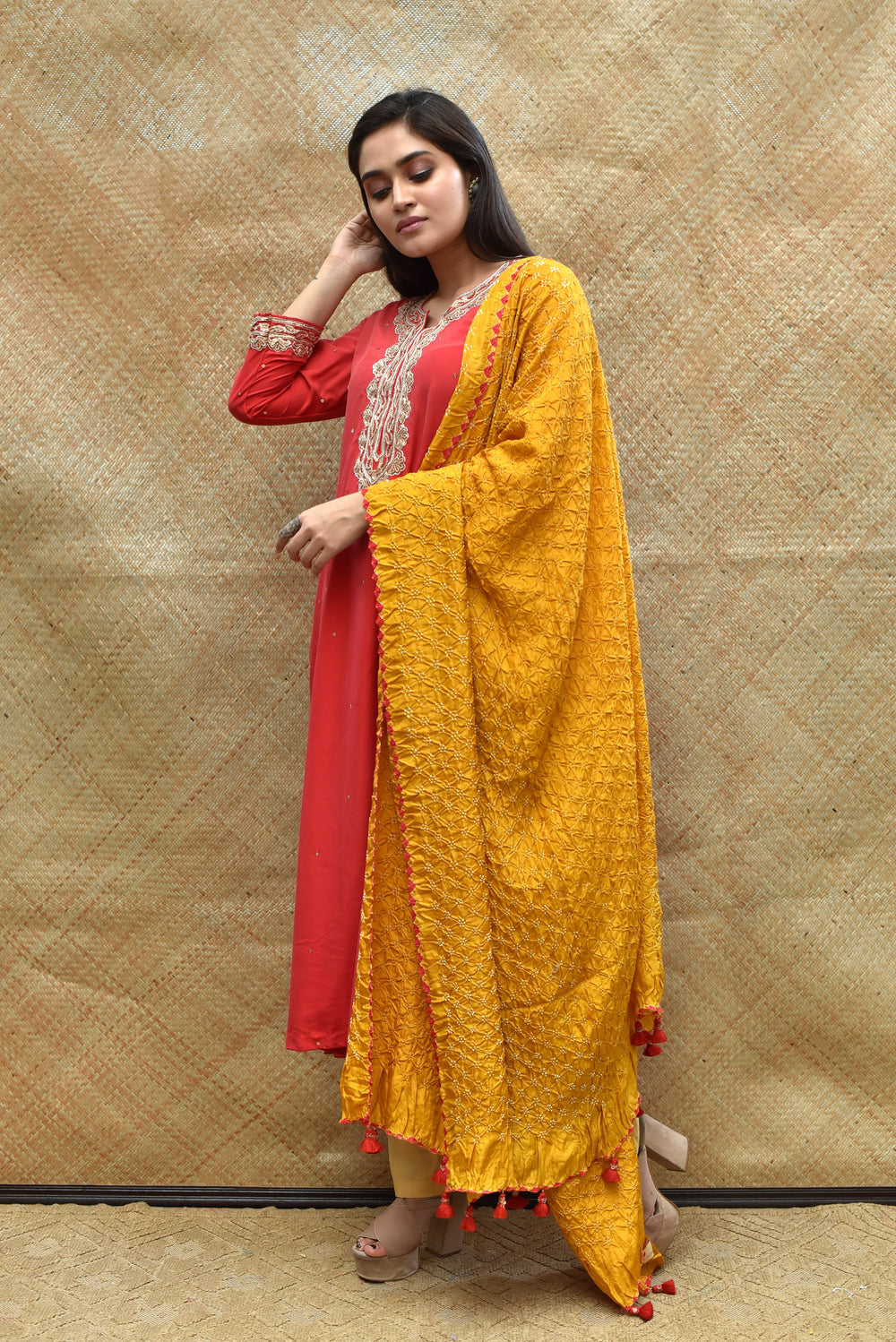 Bandhani on Pure Silk Dupatta - Haldi