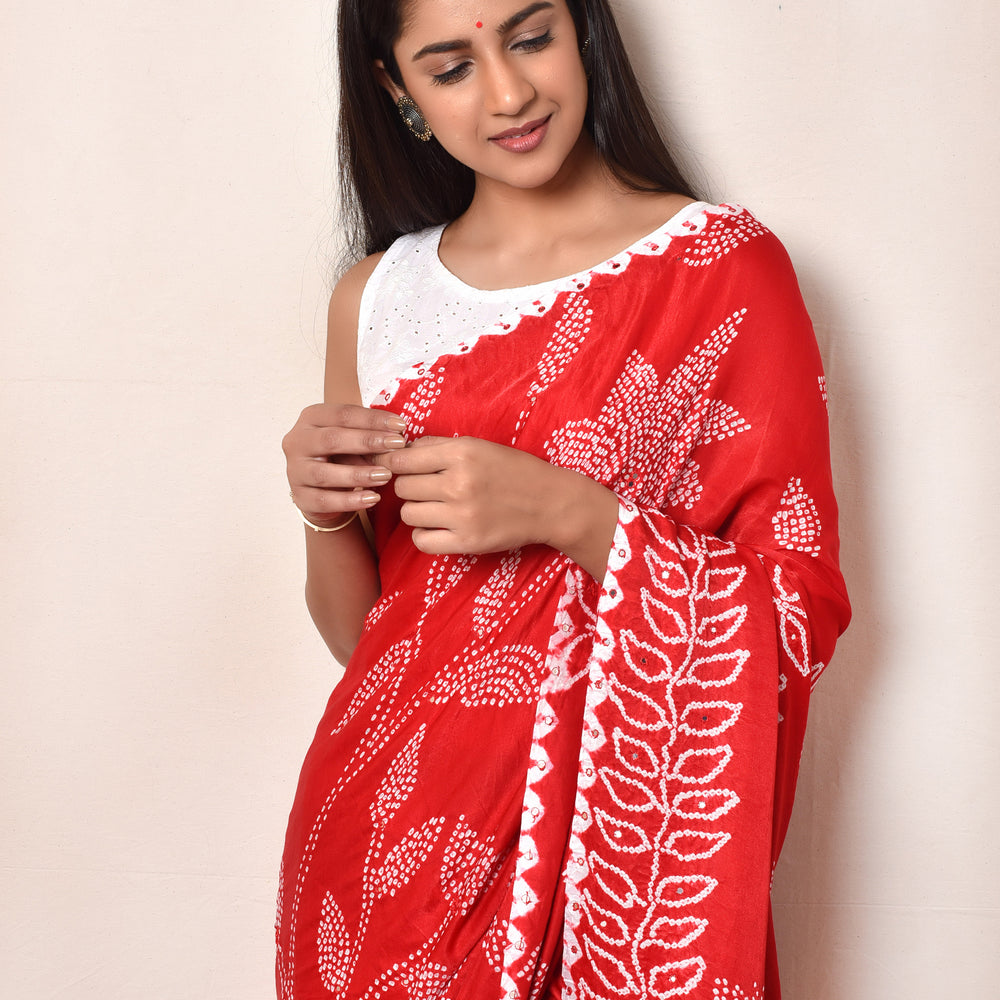 Red White Gaji Silk Saree