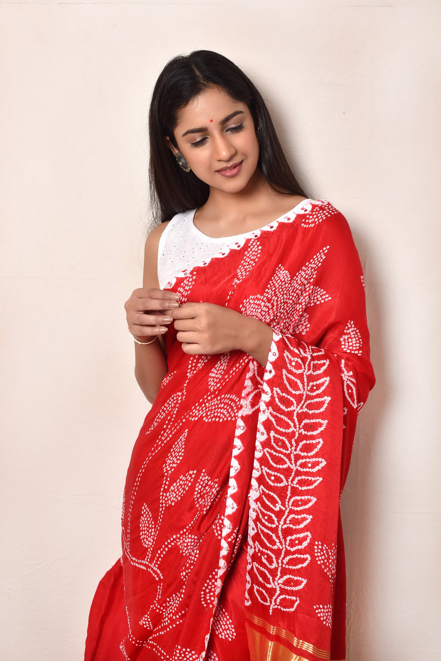 Red White Gaji Silk Saree