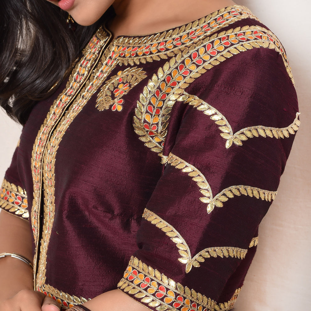 
                      
                        Brown Raw Silk Gota Patti Blouse
                      
                    