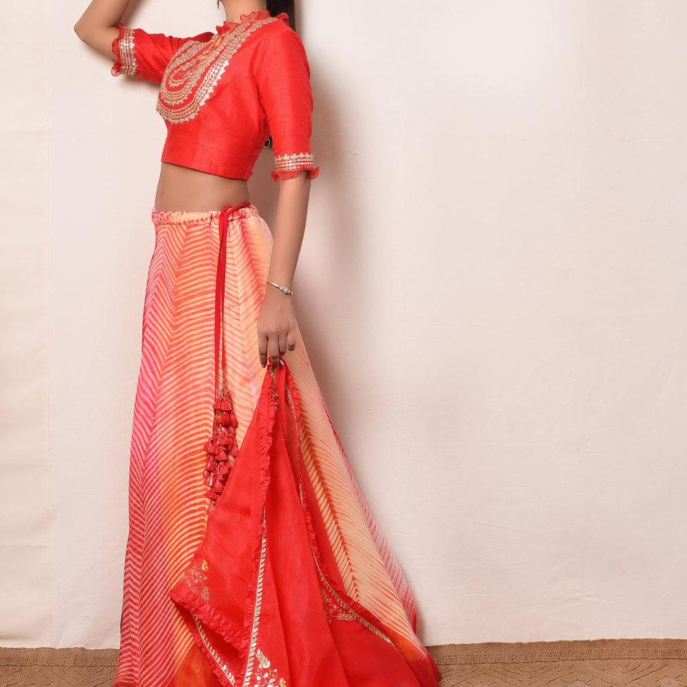 Arashi Organza Gota Patti Lehenga Set - Red