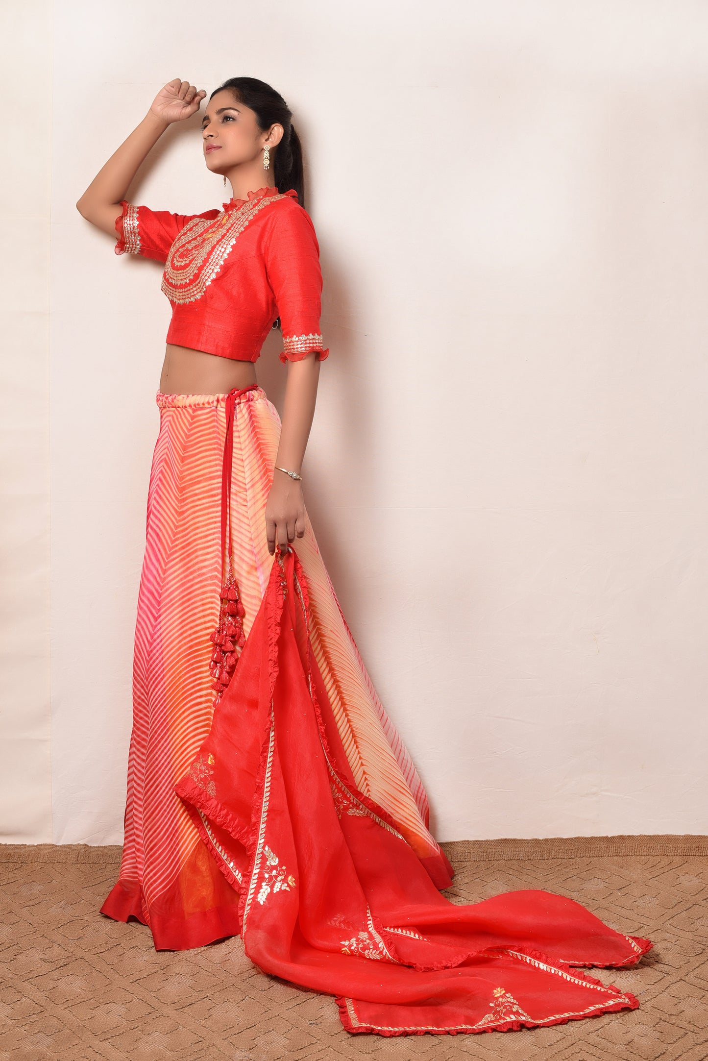 Arashi Organza Gota Patti Lehenga Set - Red