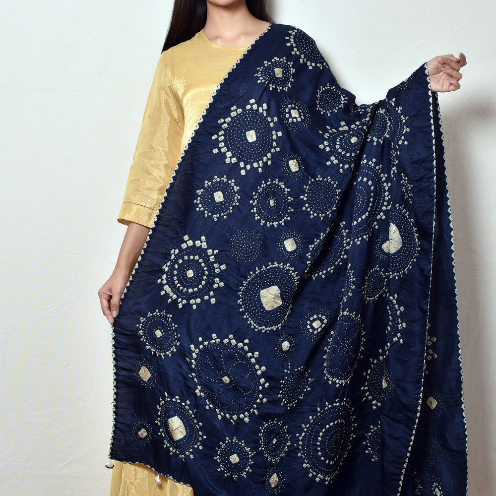 Ink Blue Bandhani Gaji Silk Dupatta